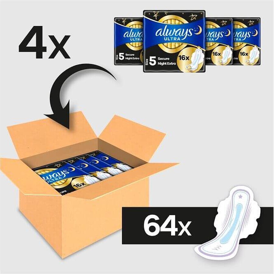 Always Ultra Secure Night Extra Sanitary Pads with wings 64 pcs