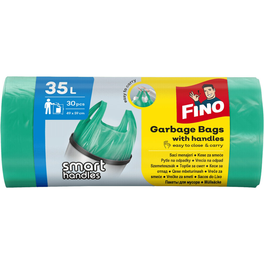 Fino Color Pungi de gunoi cu mânere verzi 30 x 35 l