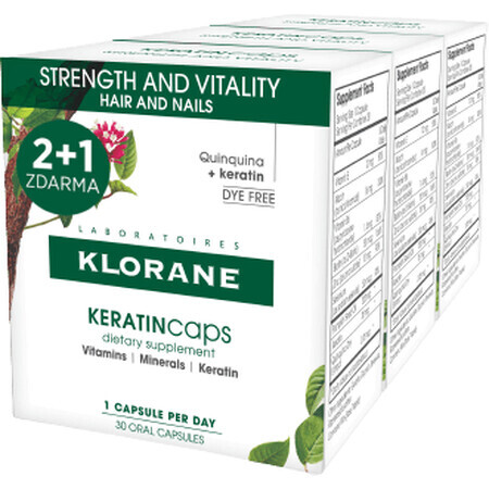 Klorane KERATINcaps Force et vitalité, cheveux et ongles 3 x 30 capsules molles