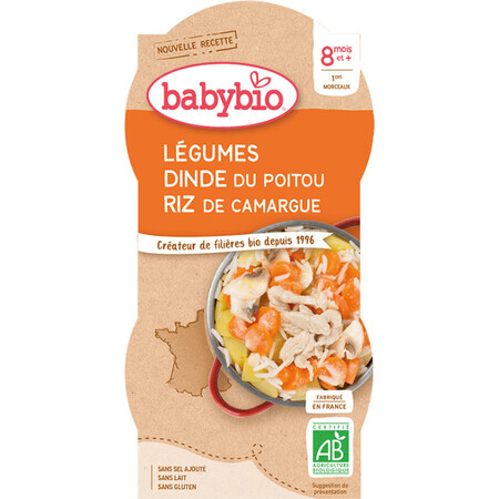 Babybio meniu legume cu curcan și orez 2 x 200 g