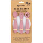 Petite&Mars Silikon-Trainingslöffel Set Take&Match Dusty Rose 6m+ 3 Stück