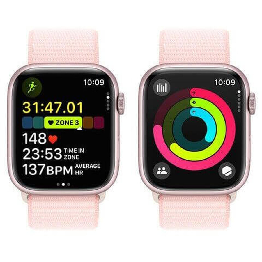 Apple Watch Series 9 GPS 45mm carcasă din aluminiu cu curea sport, roz