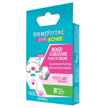 Gerovital Stop Acne Bandelettes de nettoyage des points noirs, 8 pièces, Farmec