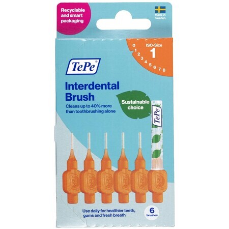 TePe Cepillos interdentales tamaño 1 naranja 0,45 mm, caja de papel 6 unid.