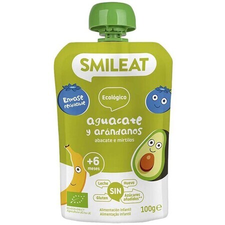 Smileat Biologische appel, banaan, avocado en bosbes zakje 6M+ 100 g