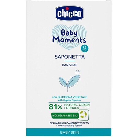 Chicco sapone solido per le mani con glicerina vegetale Baby Moments Baby Moments 81% ingredienti naturali 100 g