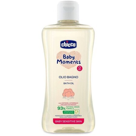 Chicco Baby Moments Sensitive 93% olio da bagno naturale con cotone e vitamina E 200 ml