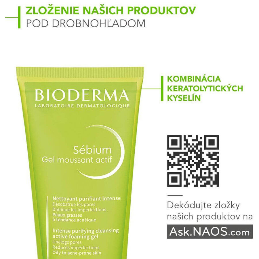 Bioderma Sébium Gel moussant actif gel nettoyant pour peaux grasses et acnéiques 200 ml