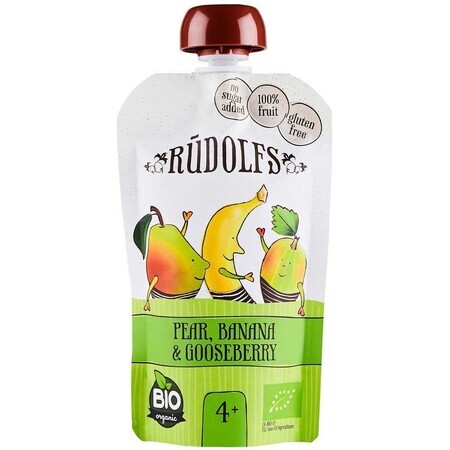 Rudolfs Snack di frutta biologica senza glutine Pera, banana, ribes nero 110 g