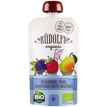 Rudolfs BIO Fruit fără gluten afine, pere, zmeură cu iaurt 110 g