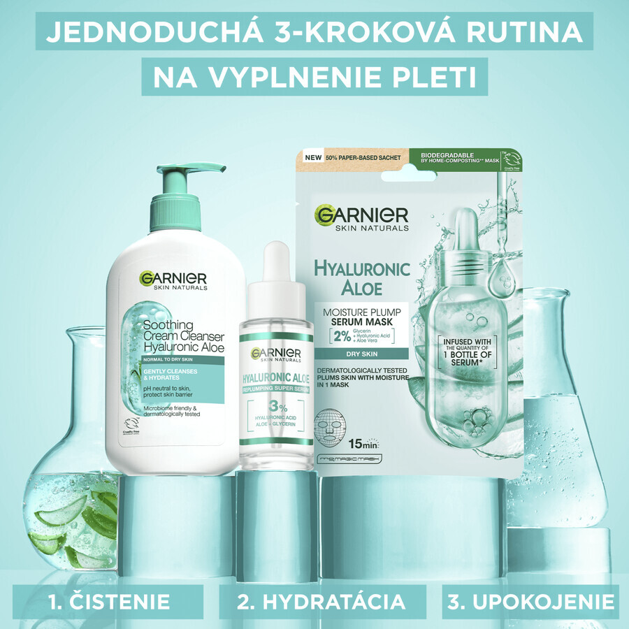 Garnier Skin Naturals Crema detergente lenitiva con acido ialuronico e aloe vera, 250 ml