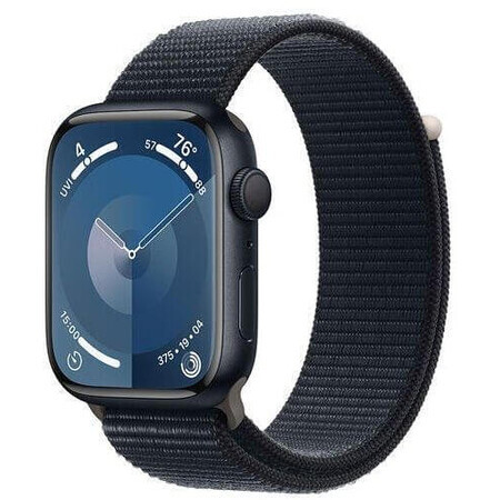 Apple Watch Series 9 GPS 45mm carcasă din aluminiu cu curea sport, miezul nopții