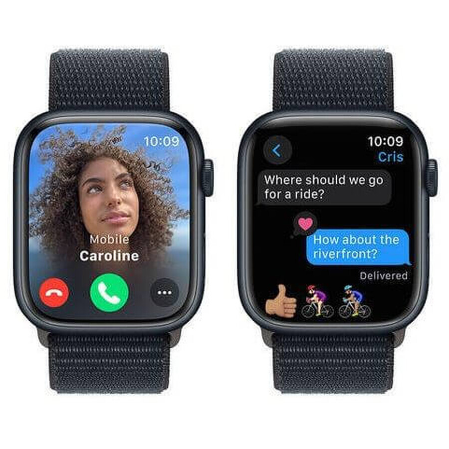 Apple Watch Series 9 GPS 45mm carcasă din aluminiu cu curea sport, miezul nopții