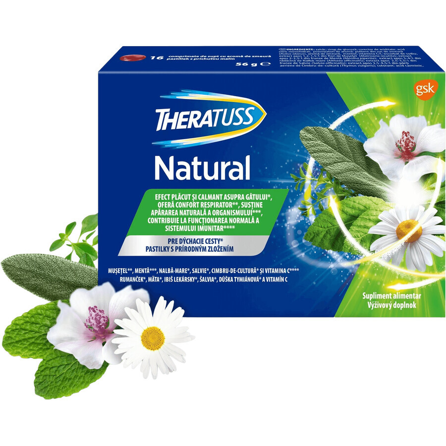 TheraTuss Pastillas naturales para el dolor de garganta 16 comprimidos