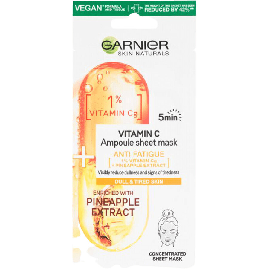 Garnier Skin Naturals Resistance Fläschchen in Textil Maske mit Vitamin C und Ananas-Extrakt 15 g