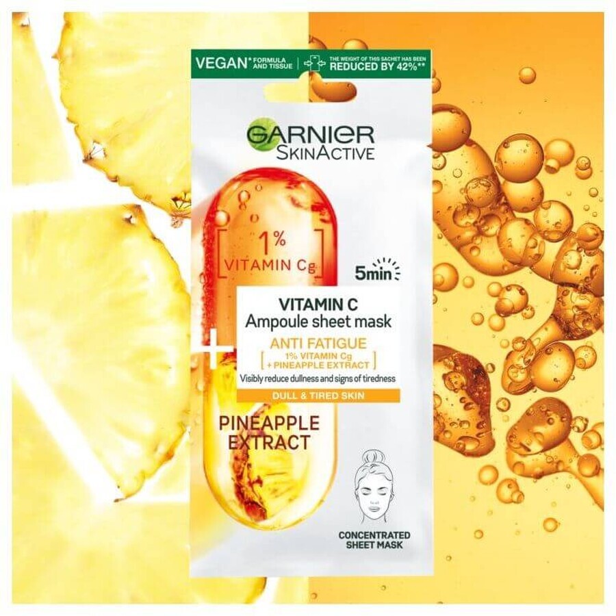 Garnier Skin Naturals Resistance Fläschchen in Textil Maske mit Vitamin C und Ananas-Extrakt 15 g