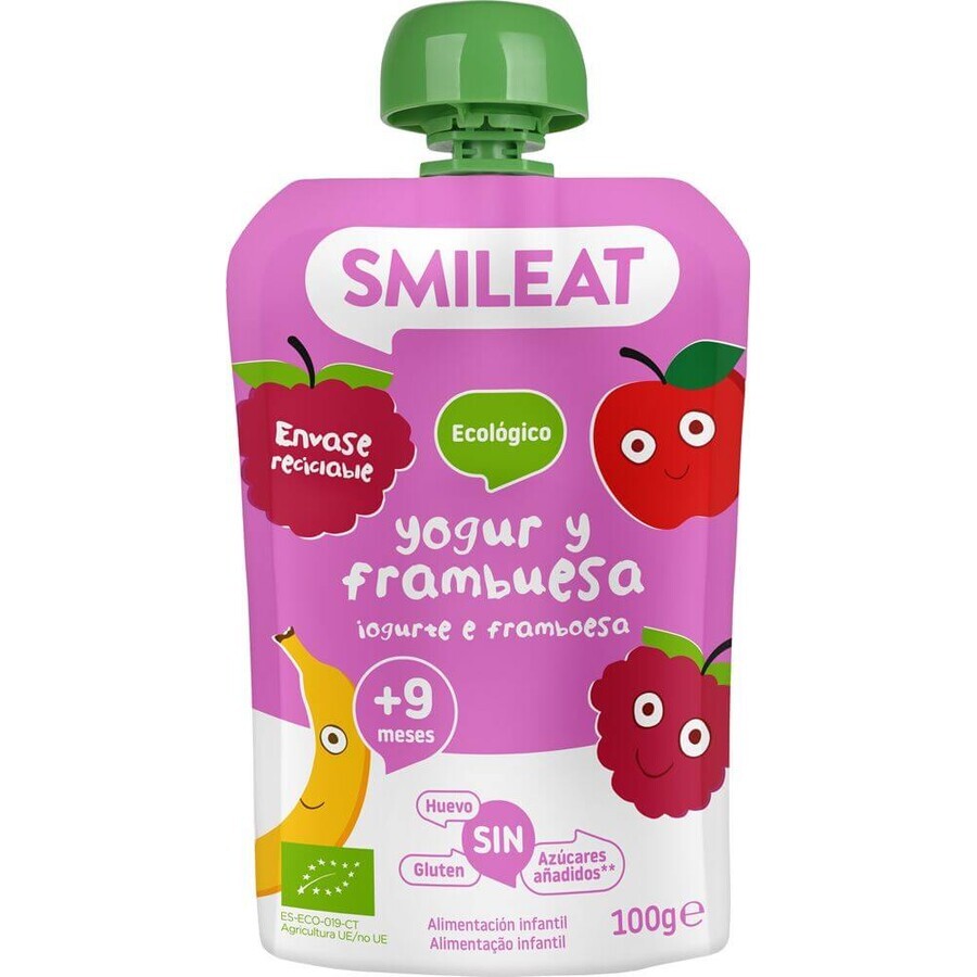 Smileat Pungă de iaurt organic cu zmeură 100 g