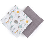 Petite&Mars Bambus-Musselin-Decke Misty Grey Planes 2in1, 120 x 120 cm 2 Stück