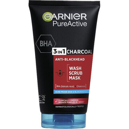 Garnier Skin Naturals Pure Active 3in1 Maschera al carbone attivo contro i punti neri, 150 ml