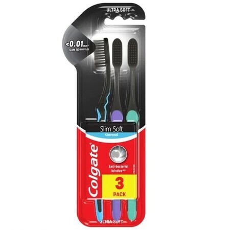 Brosse à dents Colgate Slim Soft Charcoal trio 3 pcs