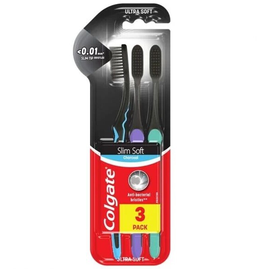 Brosse à dents Colgate Slim Soft Charcoal trio 3 pcs