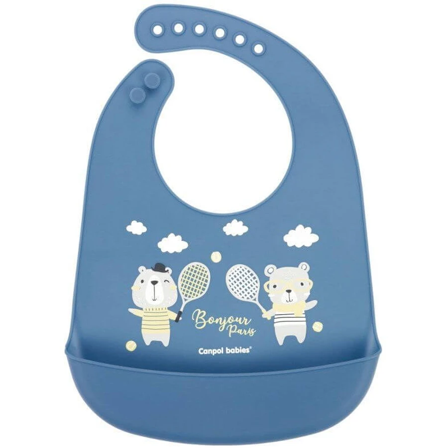 Canpol baby's Bonjour Paris Siliconen slabbetje met blauw zakje