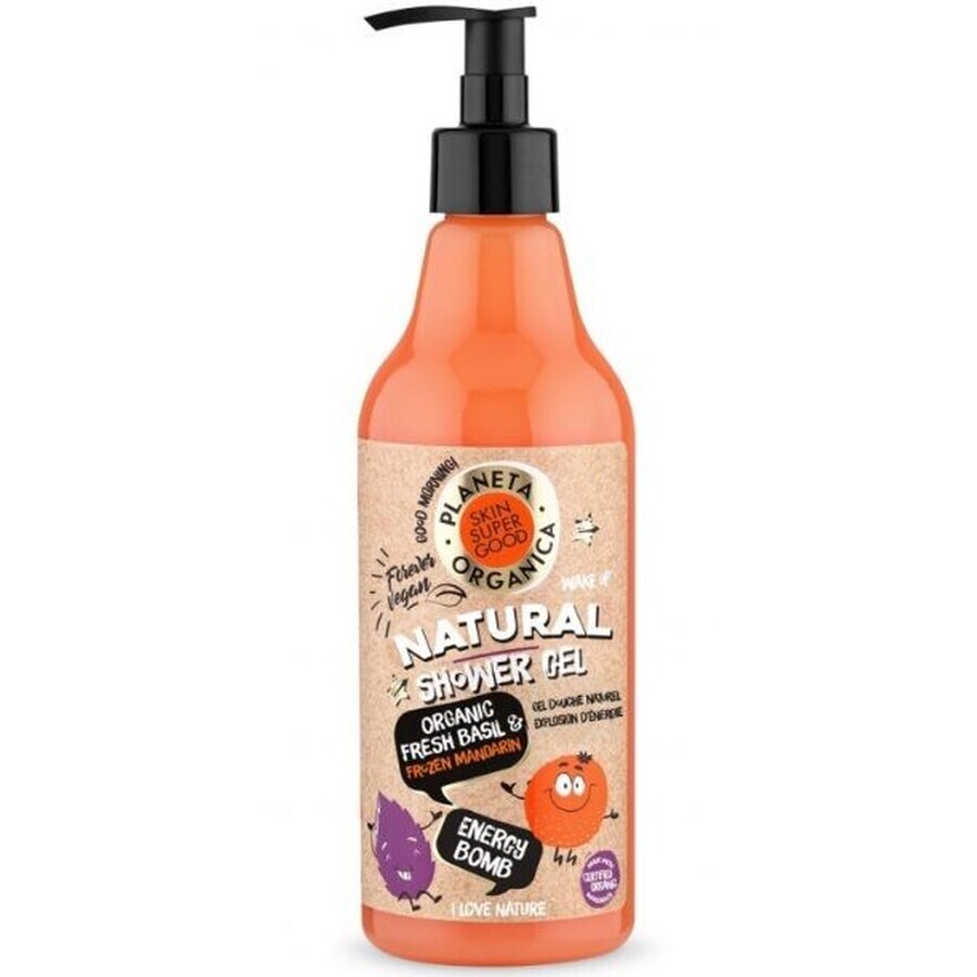 Natura Siberica Planeta Organica Gel de Ducha "Bomba de Energía" - Albahaca Fresca Ecológica y Mandarina Helada 500 ml