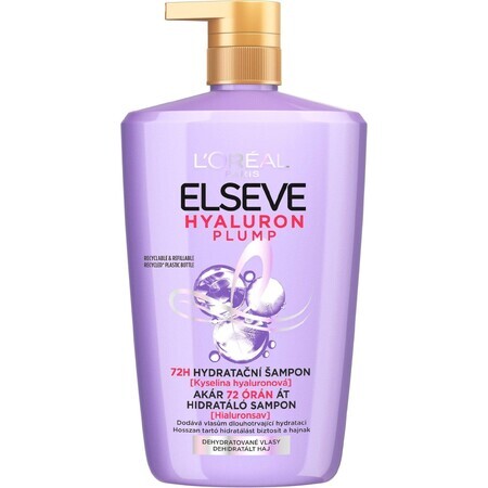 L'Oréal Paris Elseve Elseve Hyaluron Plump 72H Champú hidratante con ácido hialurónico, 1000 ml