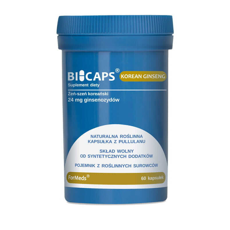 Bicaps Koreaans ginsengextract 60 capsules. Formaten