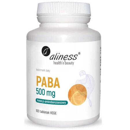 PABA (p-aminobenzoic acid) 500 mg, 100 vegetarian tablets Aliness