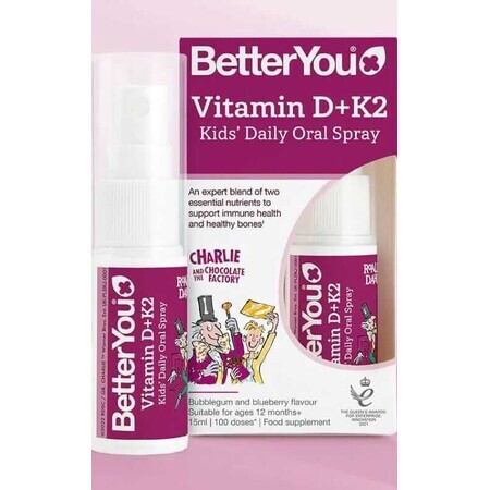 BetterYou Vitamin D+K2 Kinder-Tagesspray Kinder-Vitamin D3 + K2 zum Einnehmen 15 ml