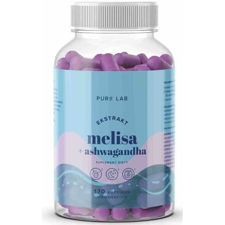 Pure Lab Estratto di melissa 150 mg + capsula di ashwagandha 170 capsule vegane