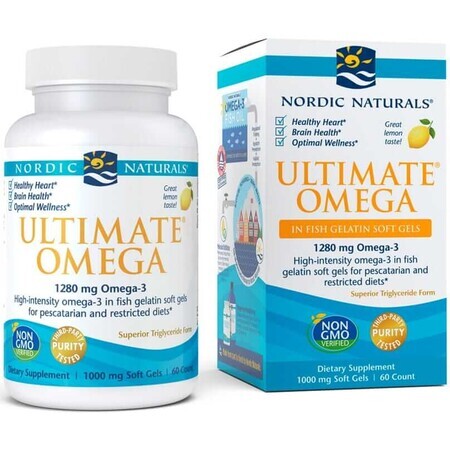 Ultimate Omega 3, 1280 mg, visgelatine met citroen 60 capsules Nordic Naturals