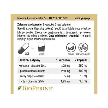 Kurkuma-extract 10:1 + Piperine 60 capsules Yango