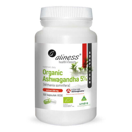 Ashwagandha bio 5% 200mg (100 gélules) Aliness