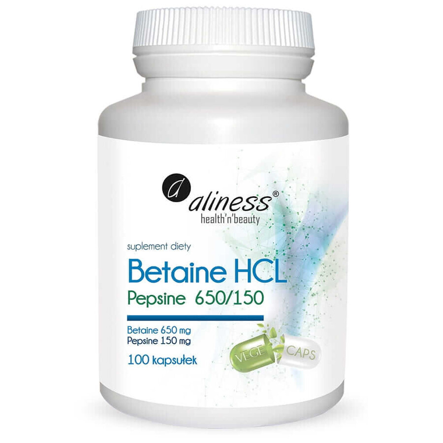 Betaïne HCL, Pepsine 650/150 mg x 100 capsules Aliness