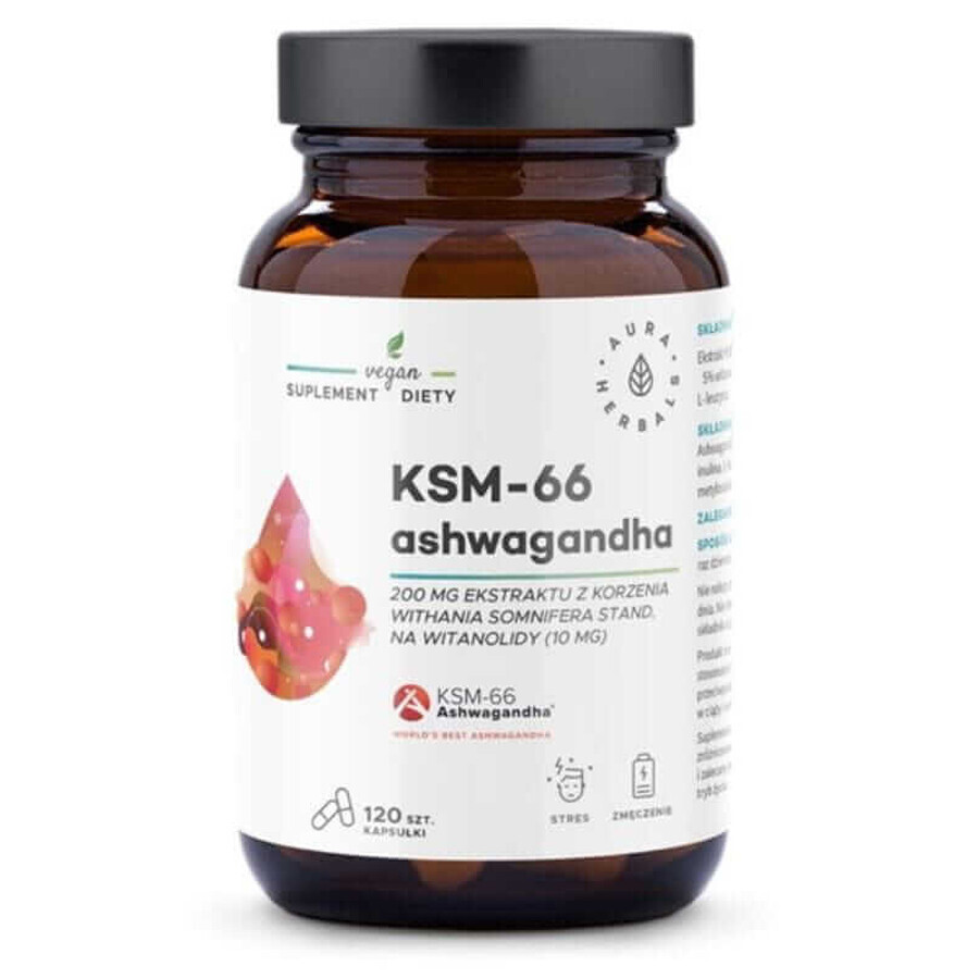 Ashwagandha KSM-66 Wortel 200mg, capsules 120 st. Aura Kruiden