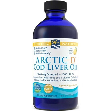 Arctic-D Levertraan Citroen Wilde levertraan 237 ml, Nordic Naturals