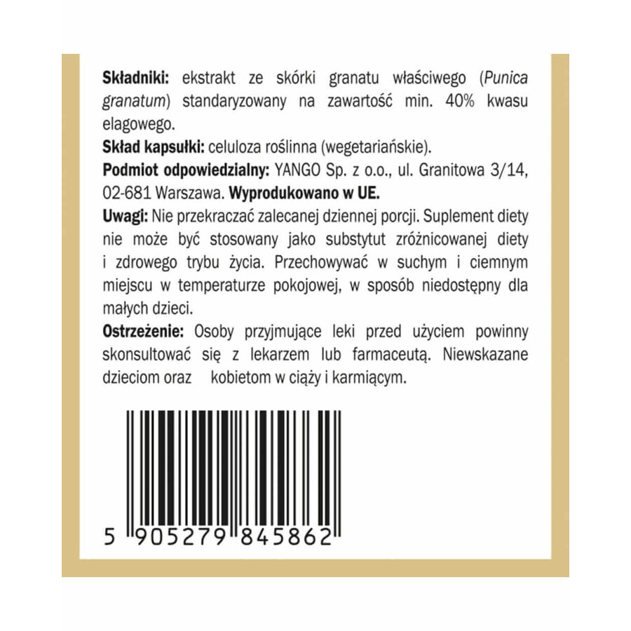 Extrait d'écorce de grenade 50:1 ( 40% acide ellagique ) 90 gélules YANGO