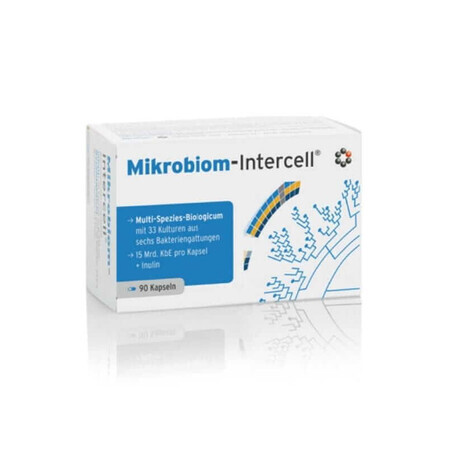 Microbiome 90 cápsulas Intercell Probiótico natural 33 cepas Intercell