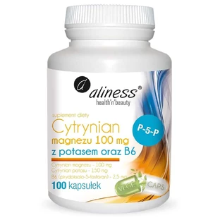 Aliness Magnesiumcitraat 100 mg + Kalium 150 mg + B6, 100 veg. capsules