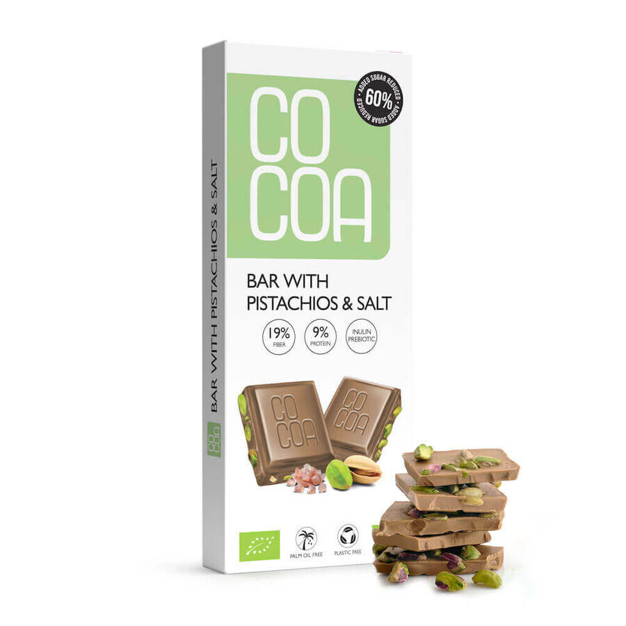 Biologische chocolade met pistachenoten en zout, 40 g, Cacao