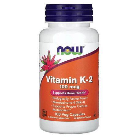 Vitamina K-2, 100 mcg, 100 cápsulas vegetales, Now Foods