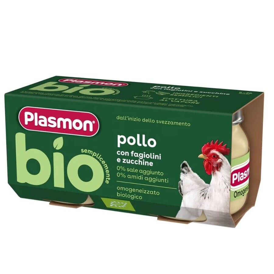 Purée de poulet et de légumes bio, +6 mois, 2 x 80 g, Plasmon