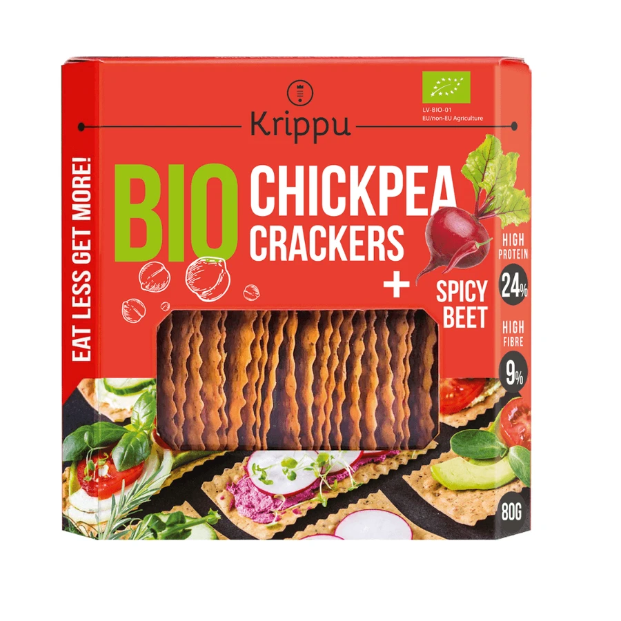 Organic Crackers from chickpeas with spicy beetroot, 80 g, Krippu
