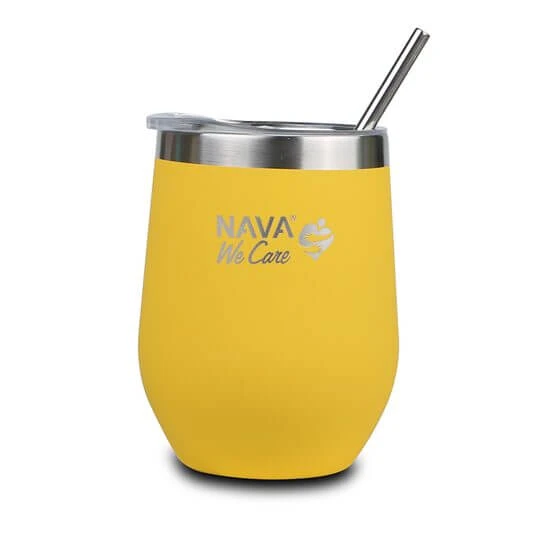 Geïsoleerde mok met rietje, geel, 360 ml, Nava