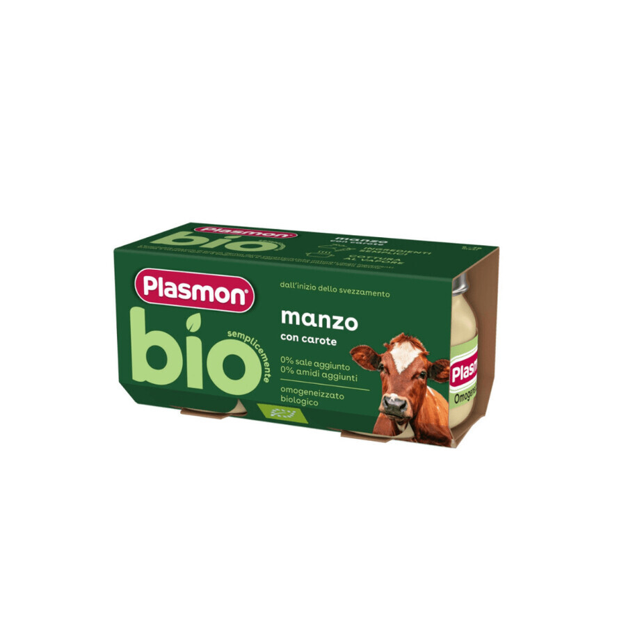 Biologische rundvlees- en wortelpuree, + 6 maanden, 2 x 80 g, Plasmon