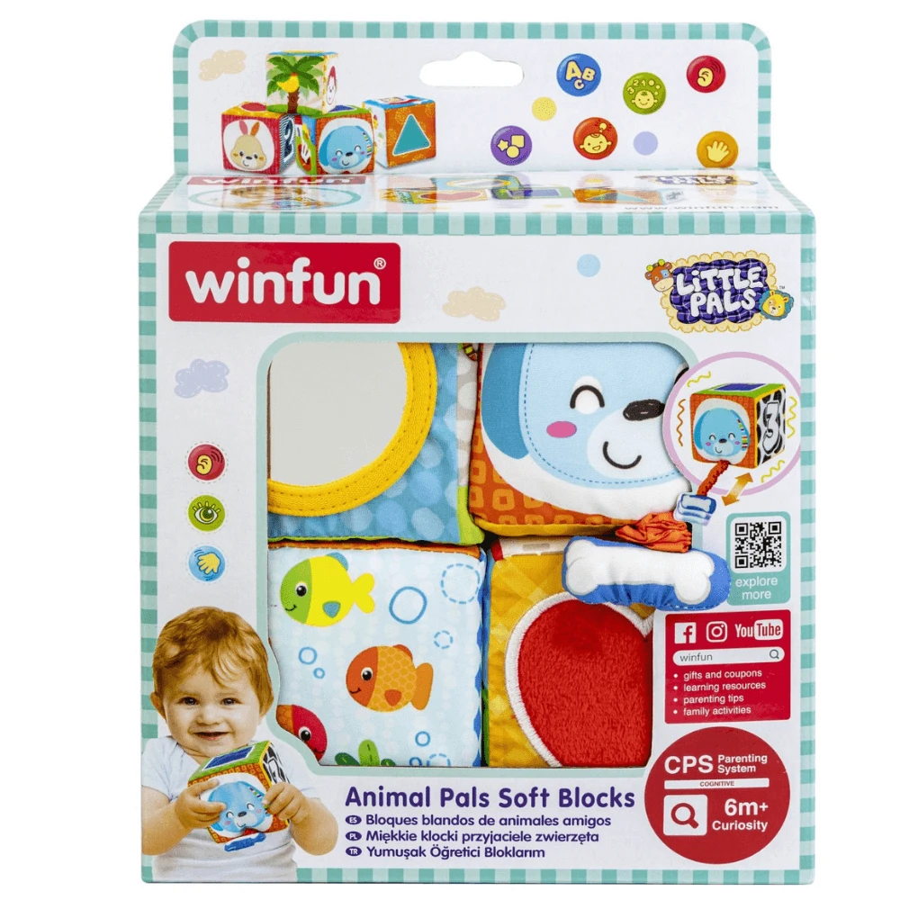 Set van 4 stapelbare stoffen kubussen, 6 maanden+, Winfun