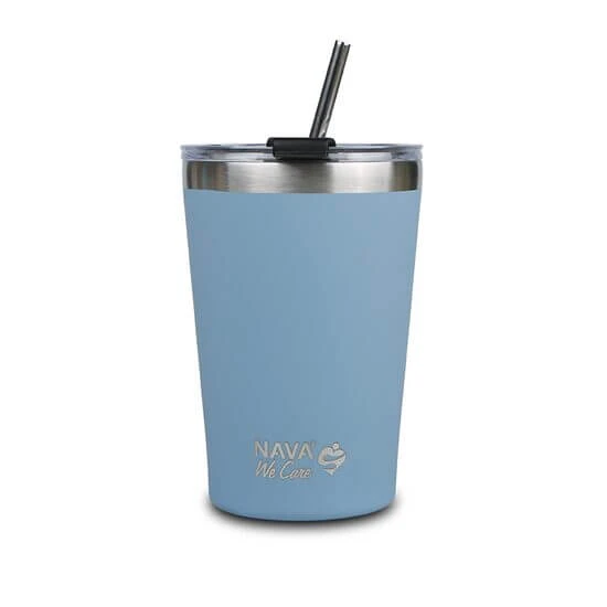 Geïsoleerde mok met rietje, blauw, 450 ml, Nava
