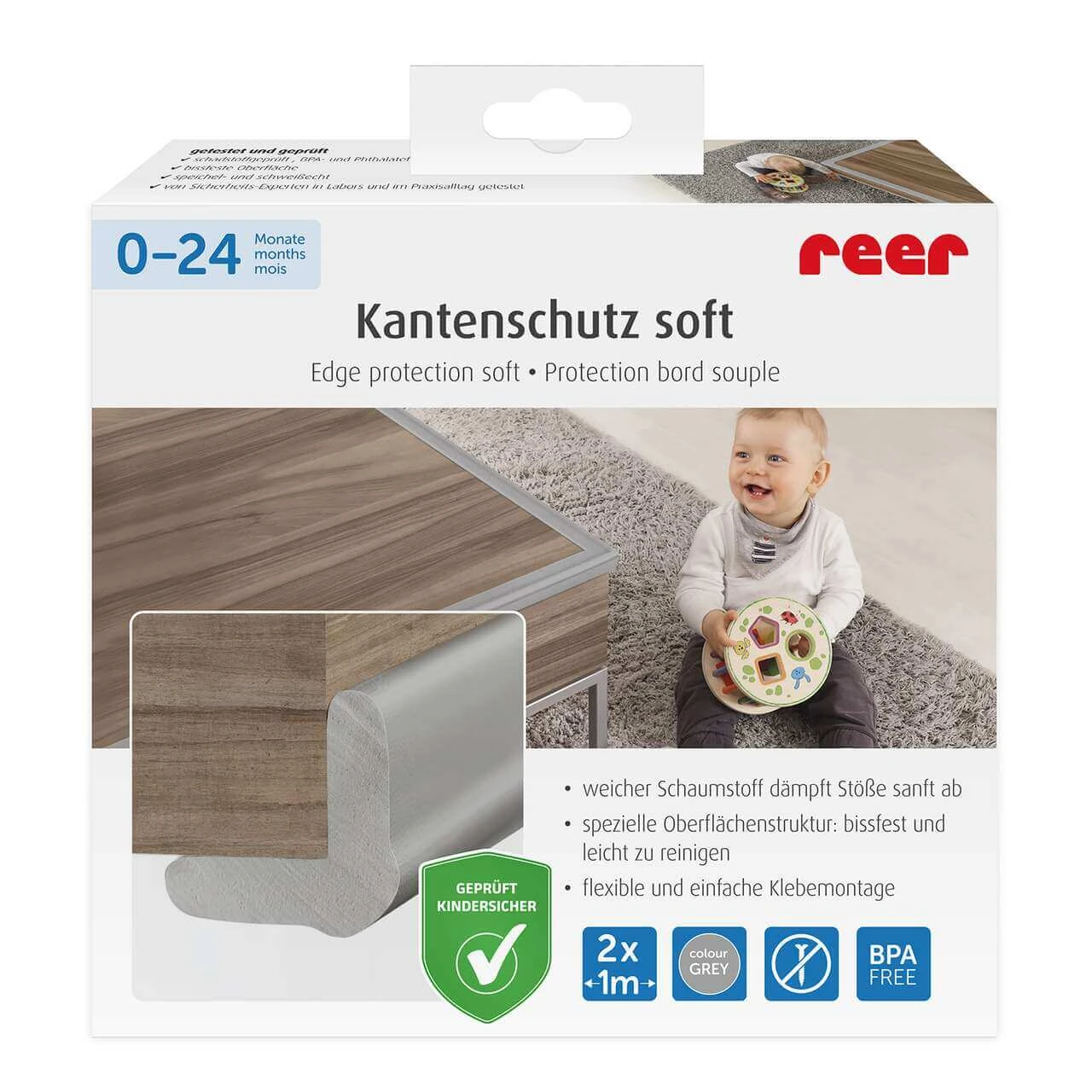 Set van 2 universele polyurethaanschuim beschermstrips, grijs, 2 x 1 m, Reer